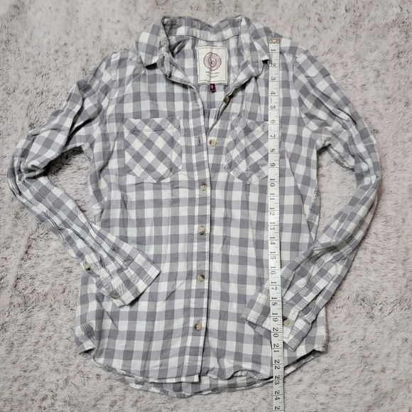 SO Plaid Flannel Shirt | Gray and White | Size Small - Picture 5 of 7